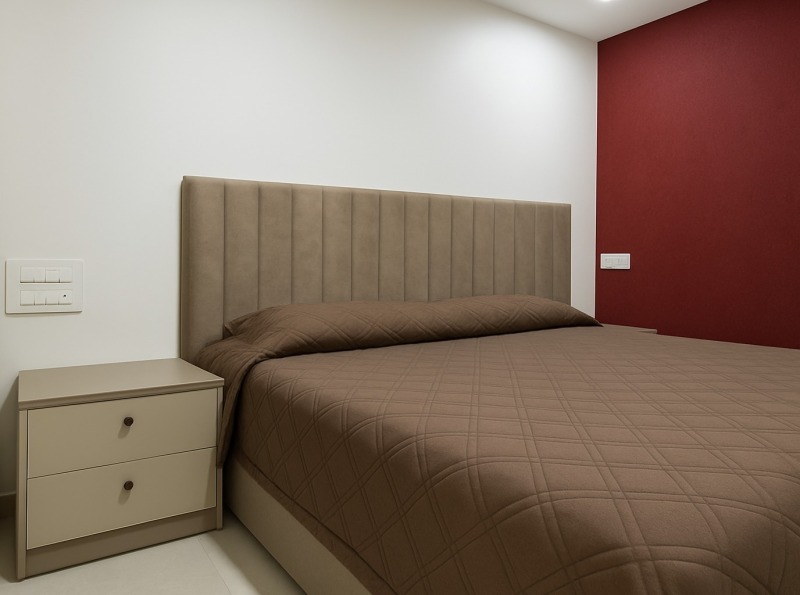 Bed with side table and headboard
